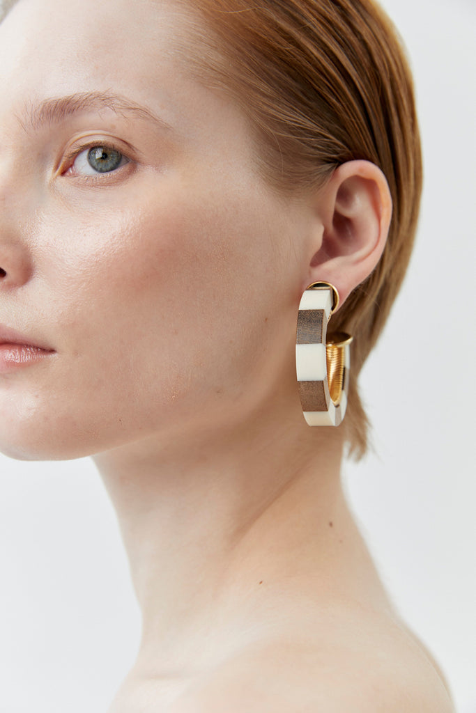 Brown White Stripe Earrings - Nakamol