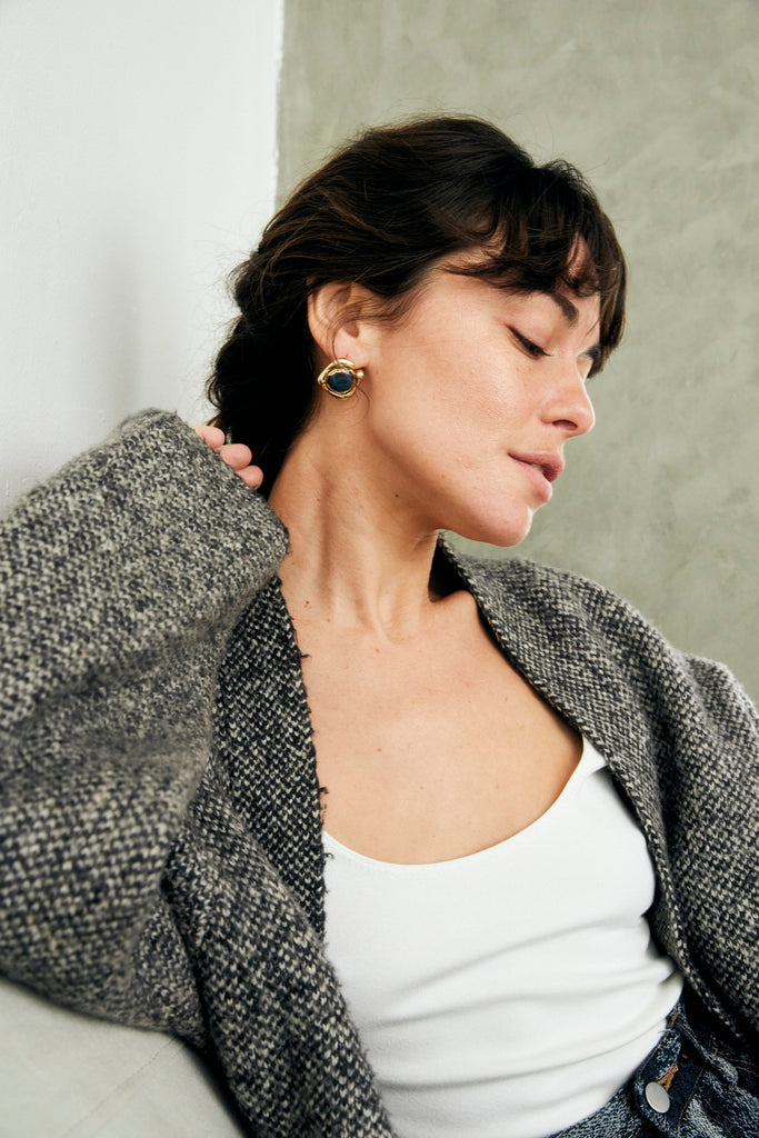 Chunky Lapis Gold Stud Earrings - Nakamol