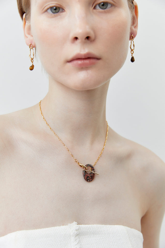 Tiger Eye Gold Chain Earrings - Nakamol