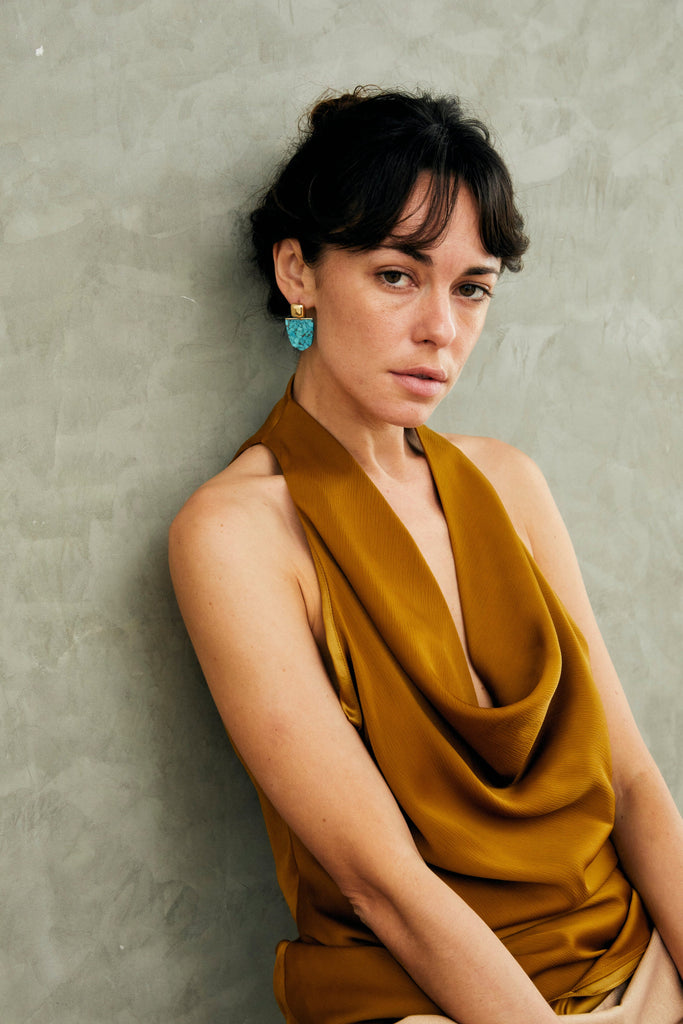 Turquoise Short Gold Earrings - Nakamol