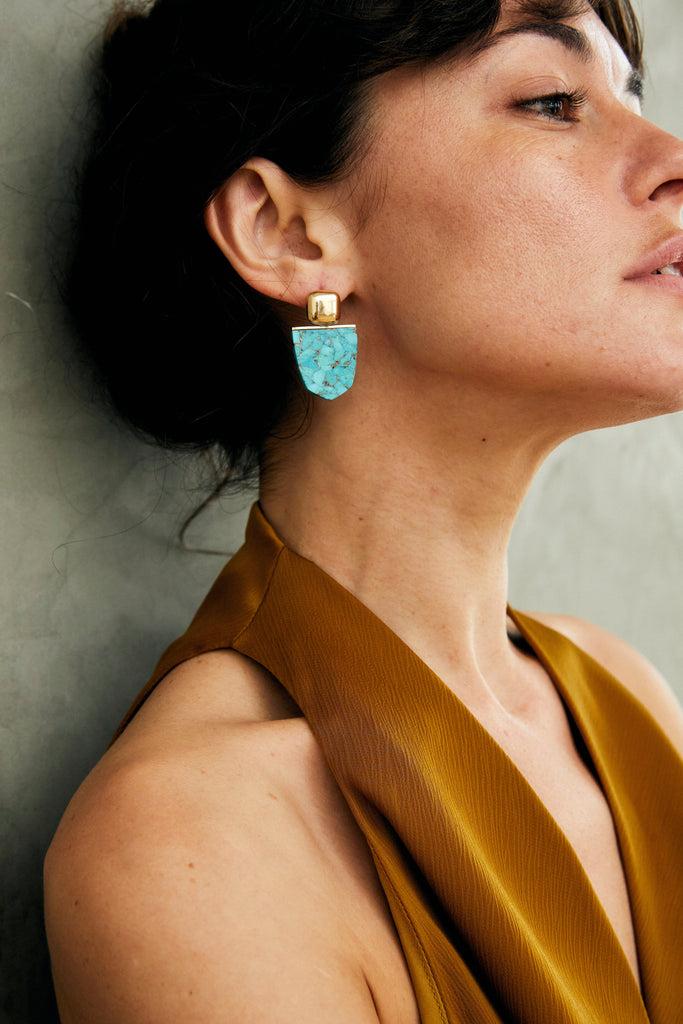 Turquoise Short Gold Earrings - Nakamol