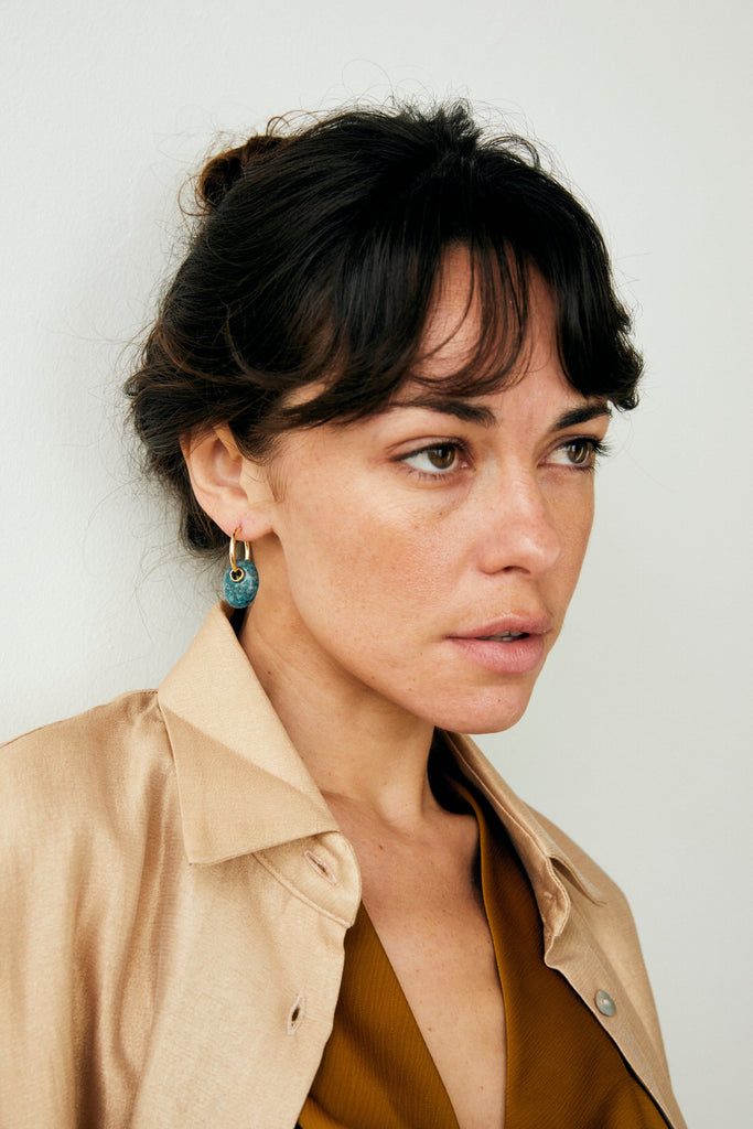 Blue Agate Gold Huggie Earrings - Nakamol