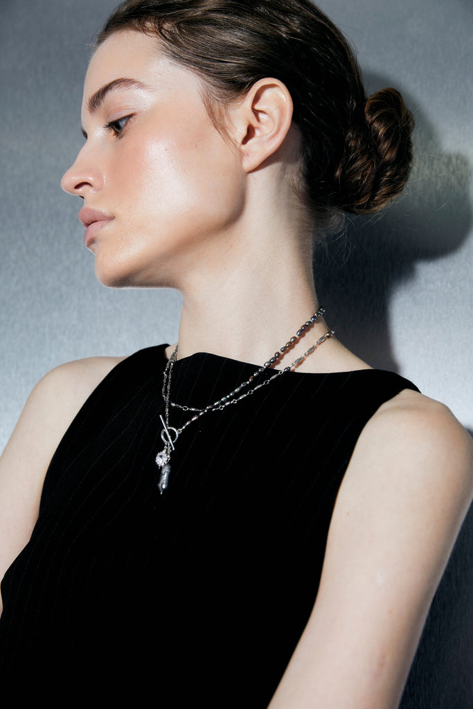 Grey Pearl Rhodium Necklace - Nakamol