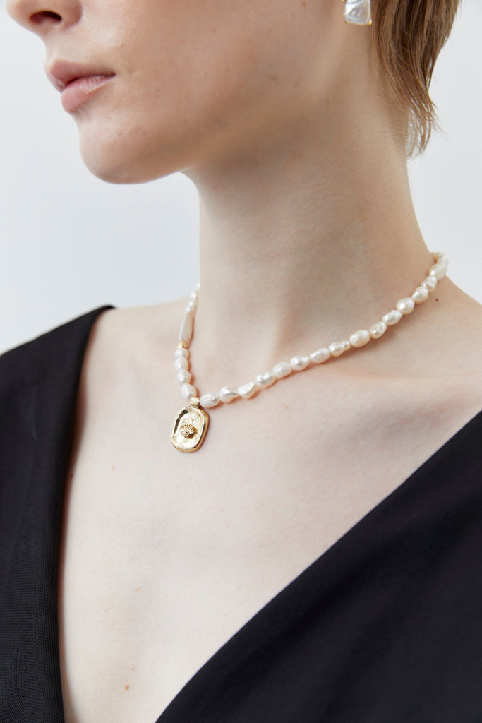 Rice Pearl Gold Pendant Necklace - Nakamol