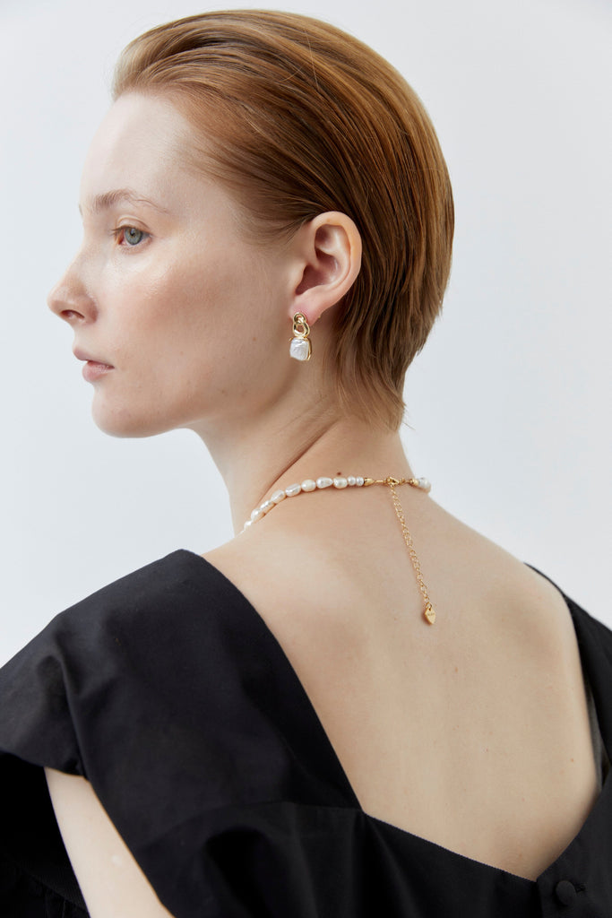 Square White Pearl Drop Earrings - Nakamol