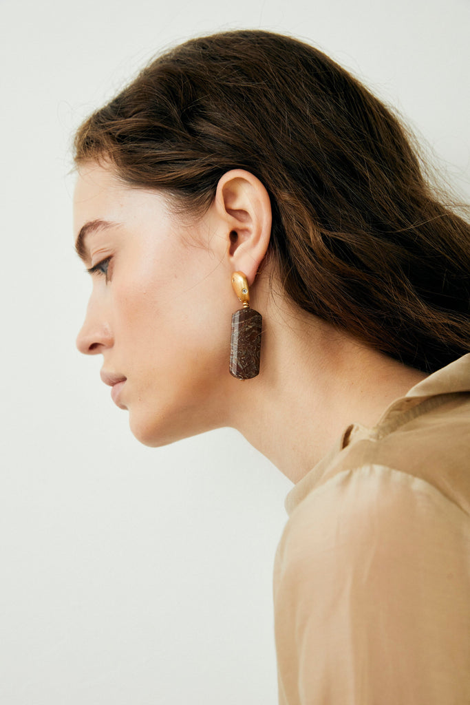 Dark Brown Bar Drop Earrings - Nakamol