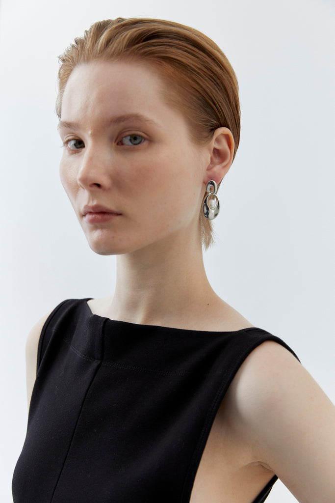 Double Oval Pearl Rhodium Earrings - Nakamol