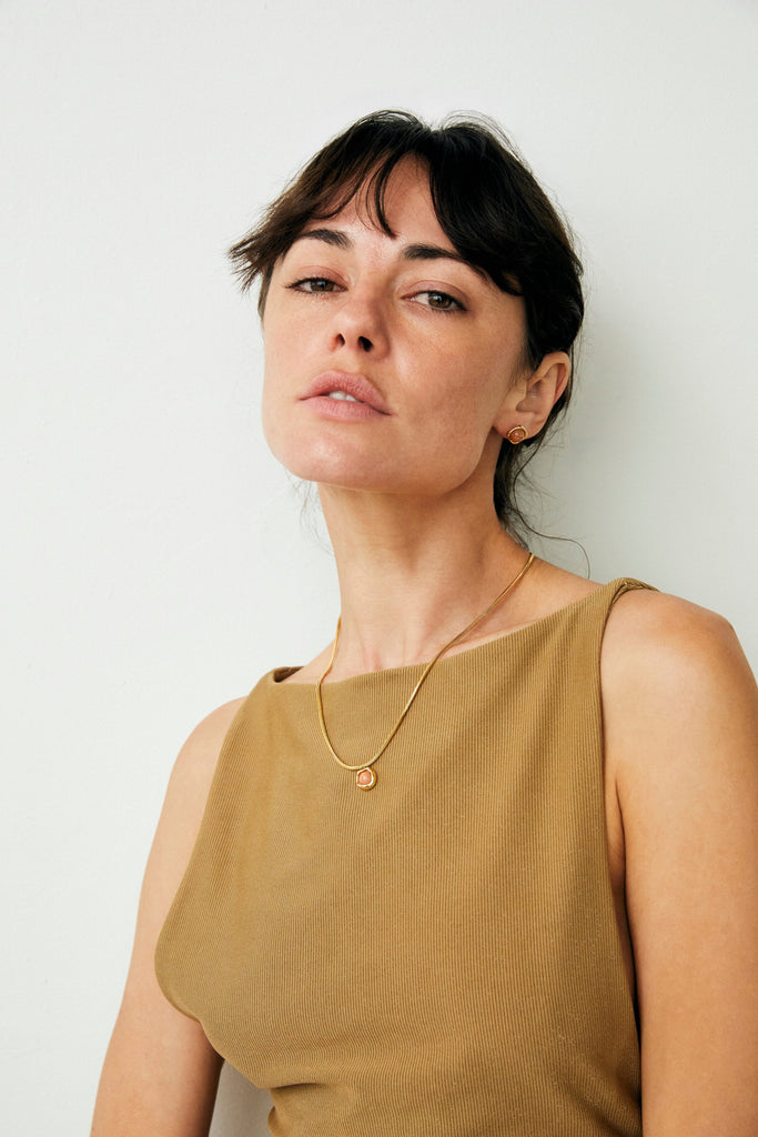 Peach Gold Stone Pendant Necklace - Nakamol