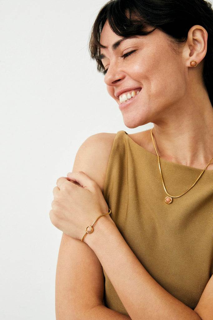 Peach Gold Stone Pendant Necklace - Nakamol