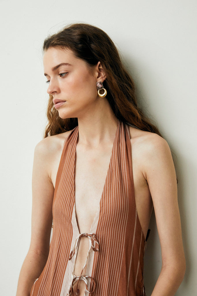 Baguette Pink Dalmatian Agate Gold Earrings - Nakamol