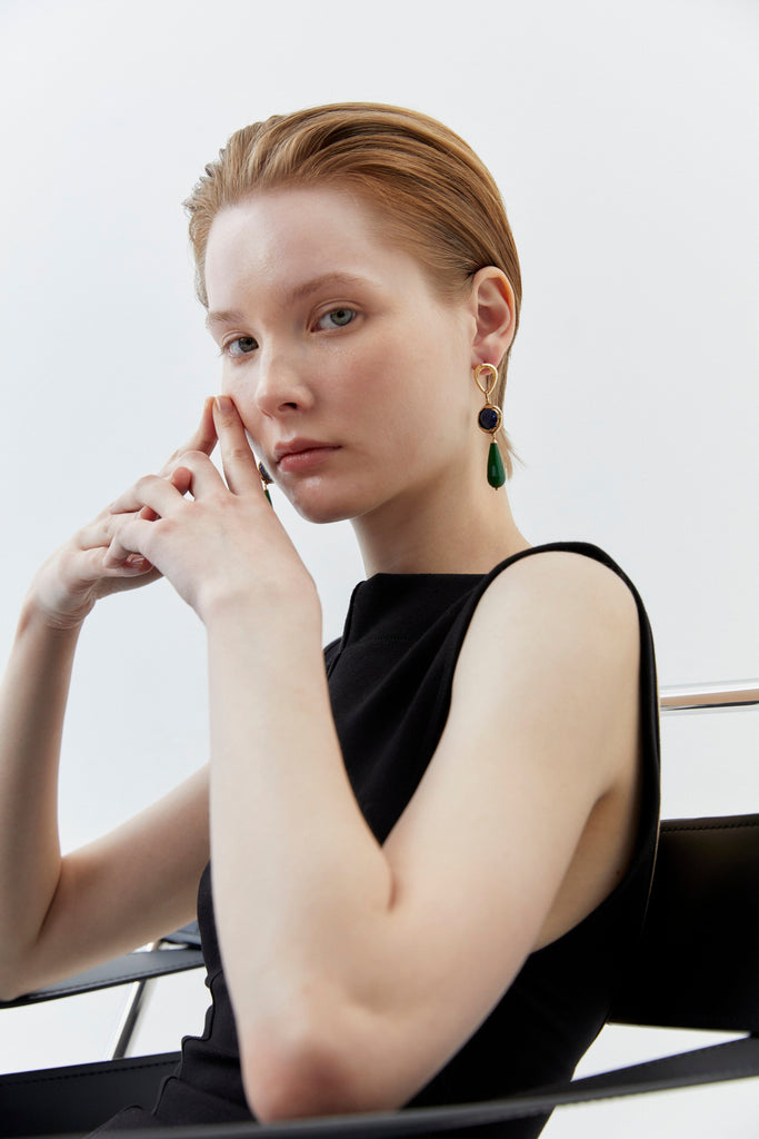 Blue Green Stone Drop Earrings - Nakamol