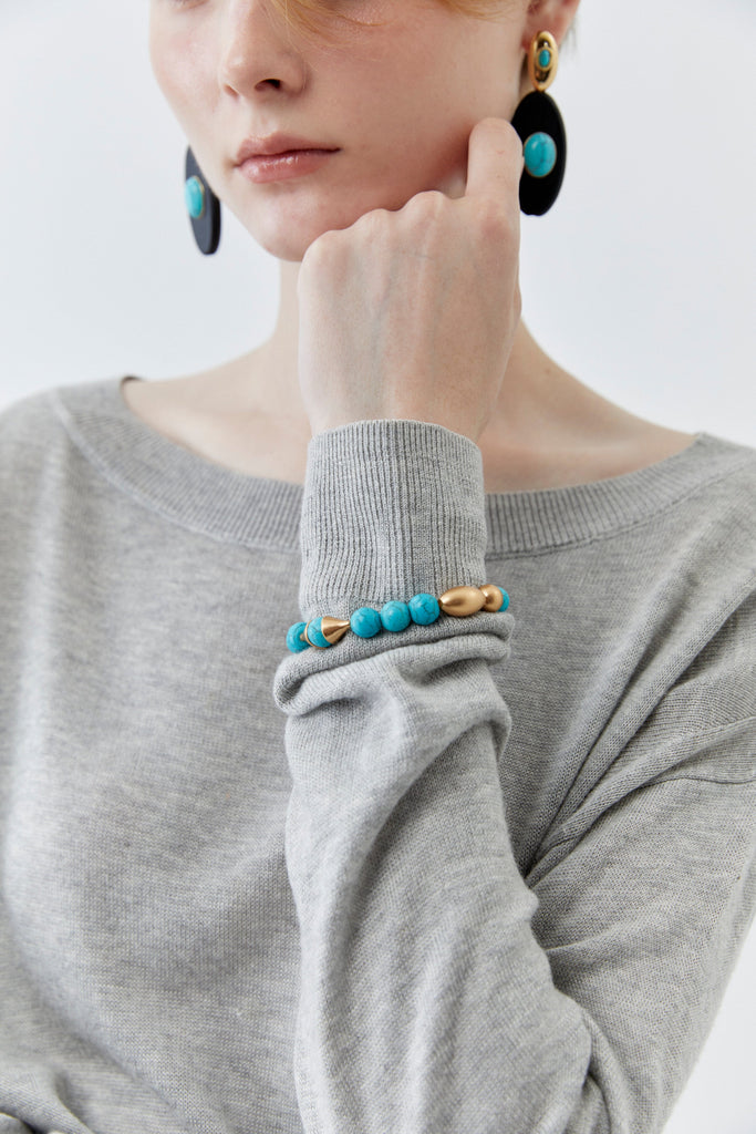 Turquoise Drop Elongated Black Earrings - Nakamol