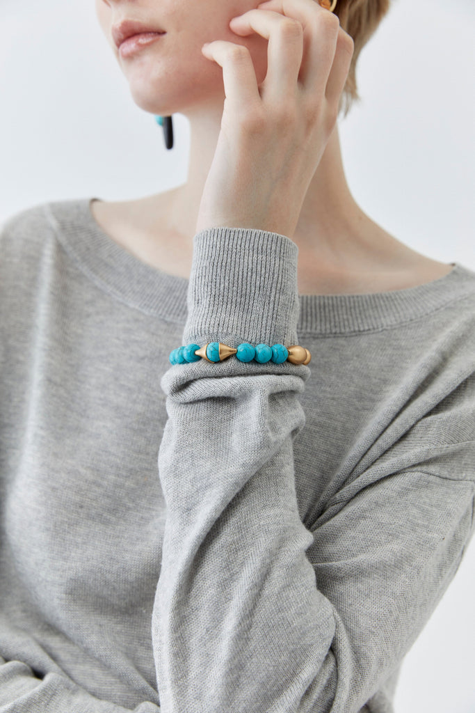 Turquoise Gold Bead Stretchy Bracelet - Nakamol