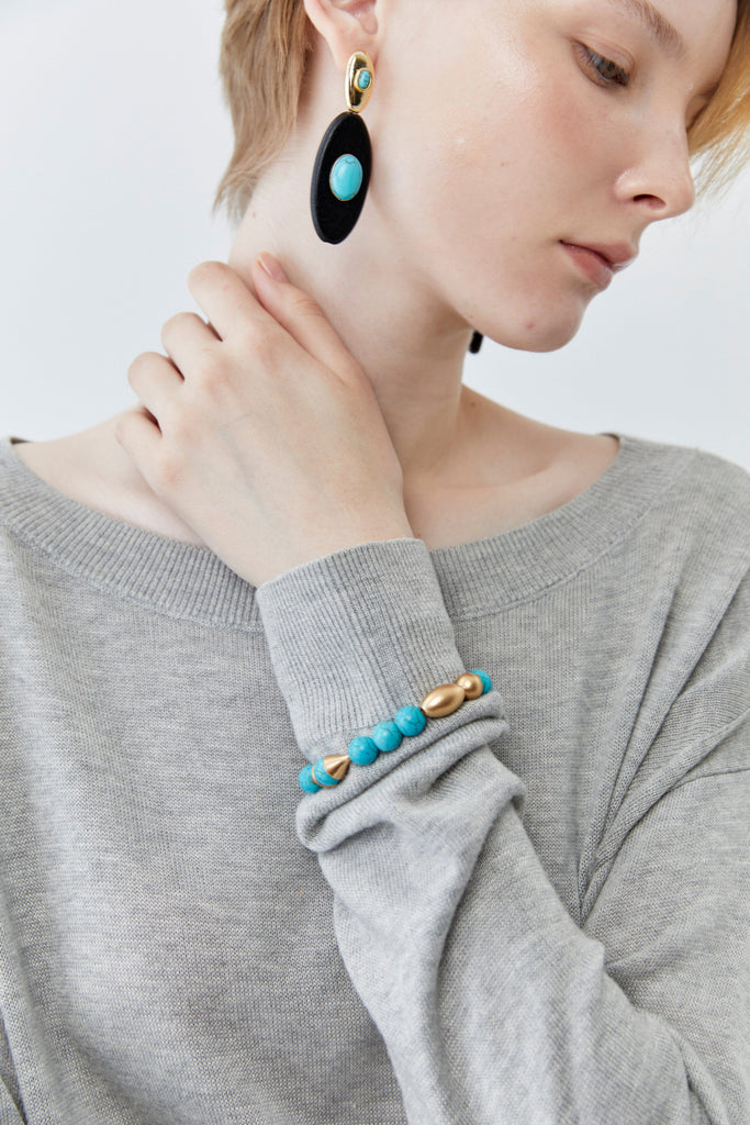 Turquoise Gold Bead Stretchy Bracelet - Nakamol