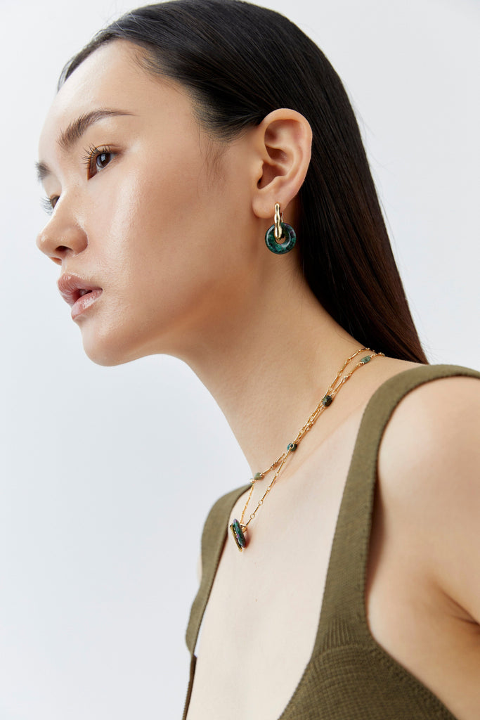 Green Disc Earrings - Nakamol