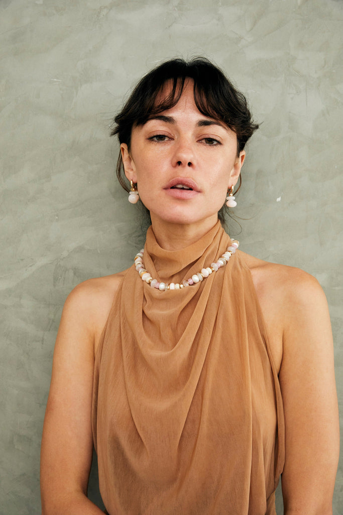 Single Strand Pink and White Short Necklace - Nakamol