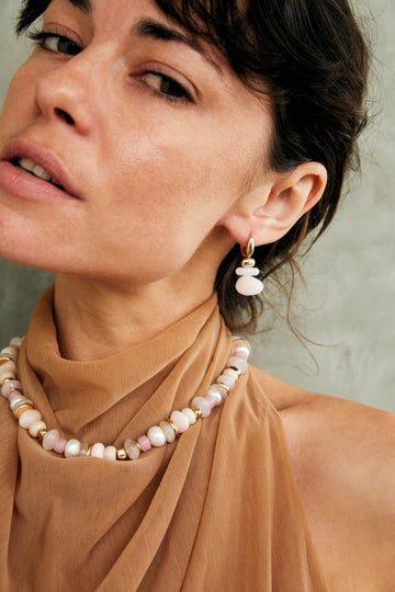 Single Strand Pink and White Short Necklace - Nakamol