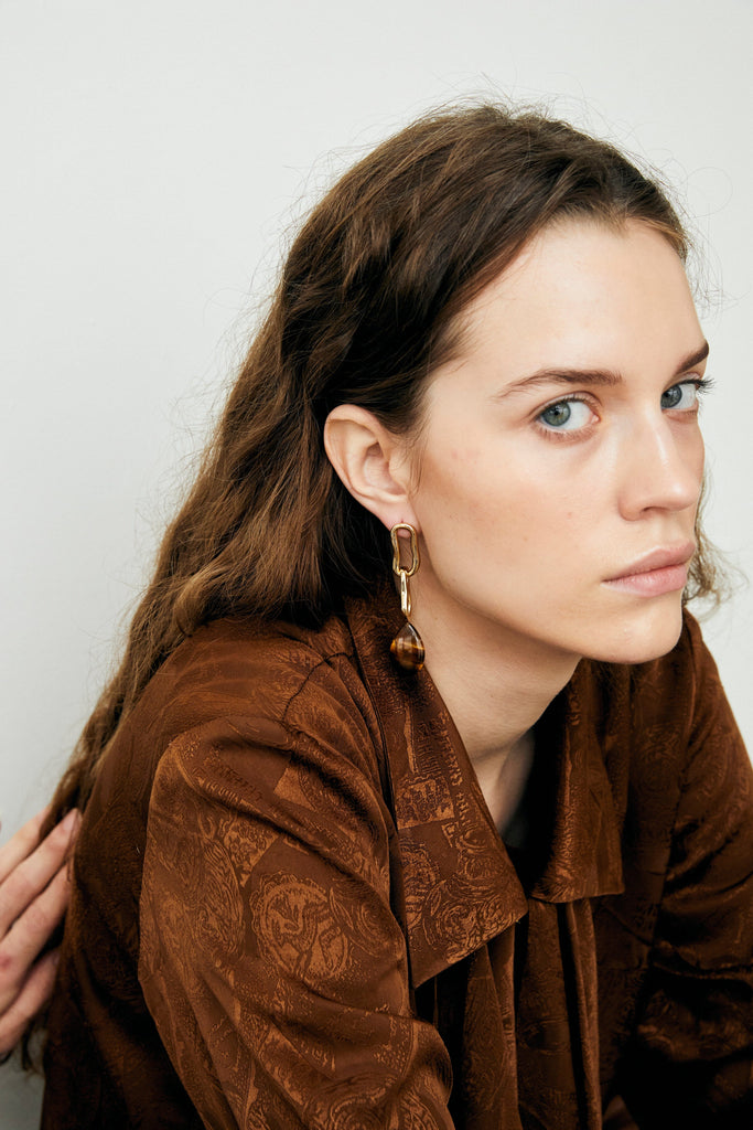 Tiger Eye Double Link Fold Earrings - Nakamol