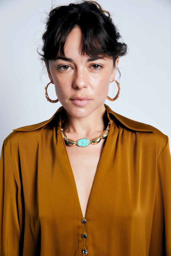 Turquoise Gold Bean Collar Necklace - Nakamol