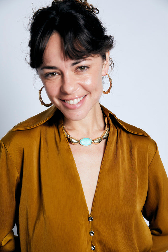 Turquoise Gold Bean Collar Necklace - Nakamol