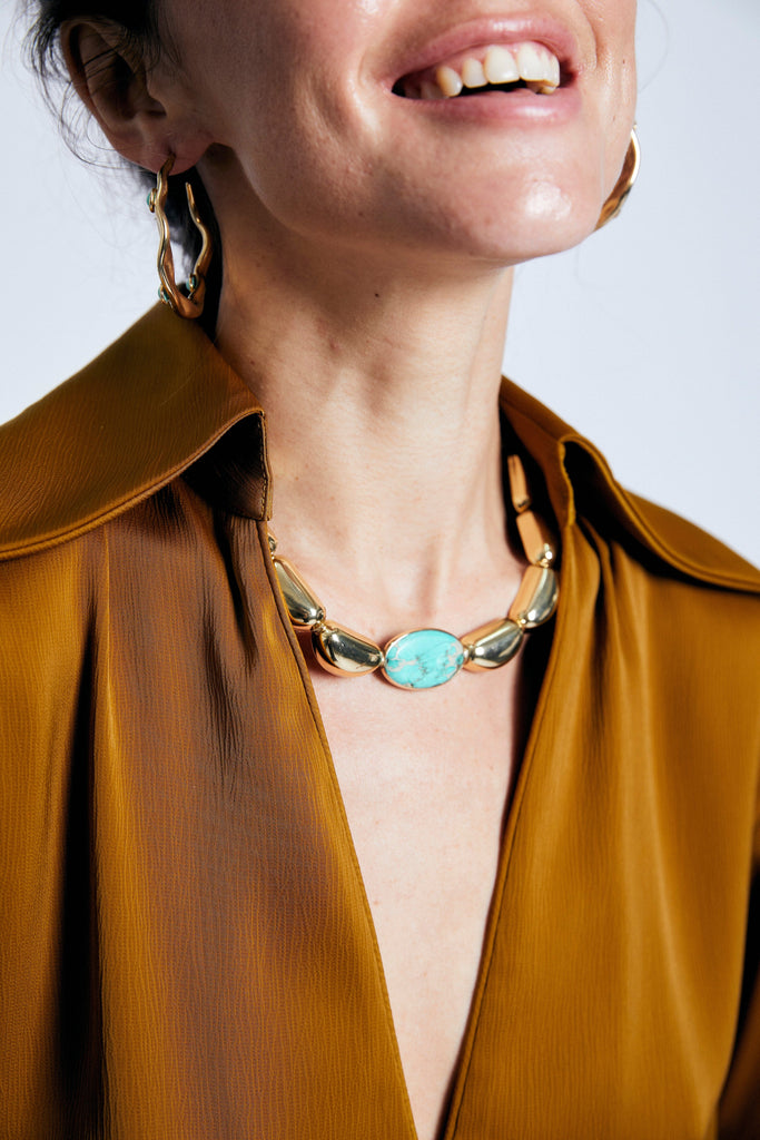 Turquoise Gold Bean Collar Necklace - Nakamol
