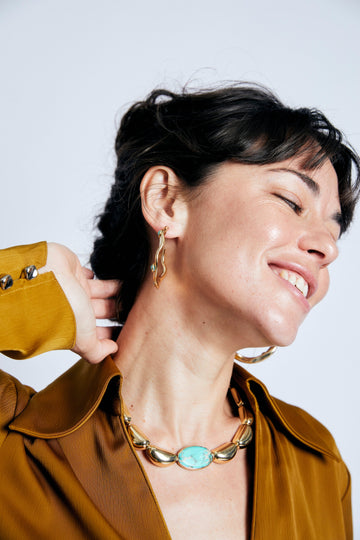 Turquoise Gold Bean Collar Necklace - Nakamol