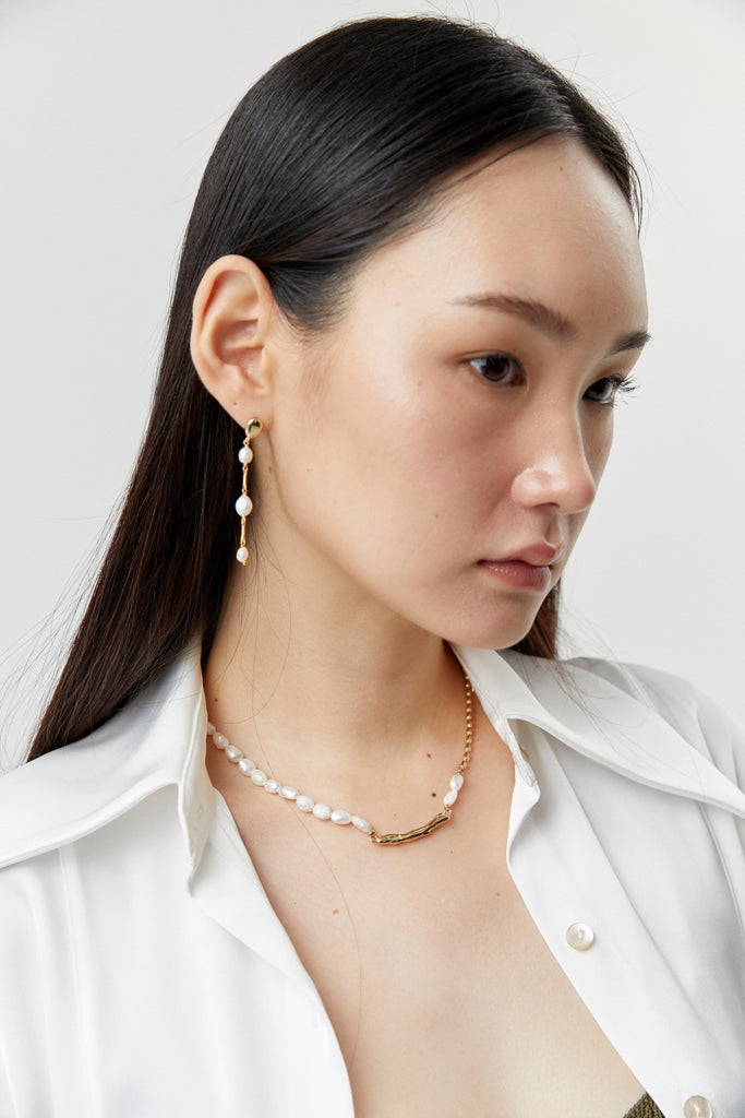 Triple Pearl Bead Long Drop Earrings - Nakamol