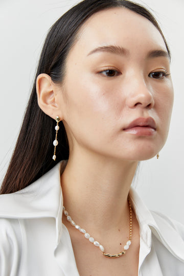 Triple Pearl Bead Long Drop Earrings - Nakamol