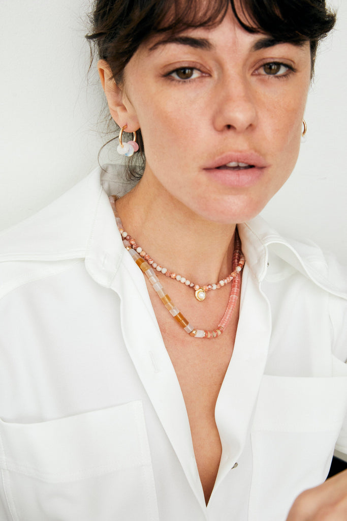 Peach Beaded Short Pendant Necklace - Nakamol