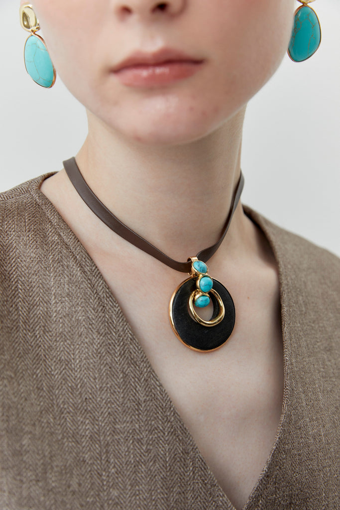 Black Turquoise Disc Necklace - Nakamol