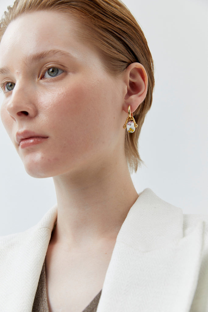 White Mix Gold Huggie Pearl Earrings - Nakamol