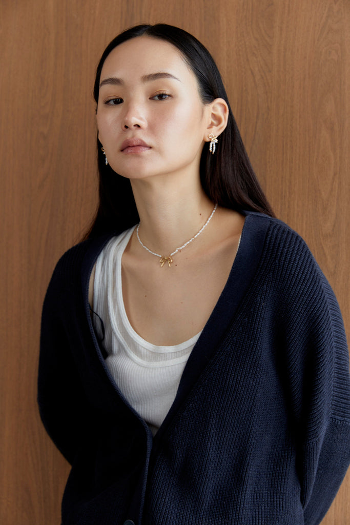 Gold Ribbon Pearl Earrings - Nakamol