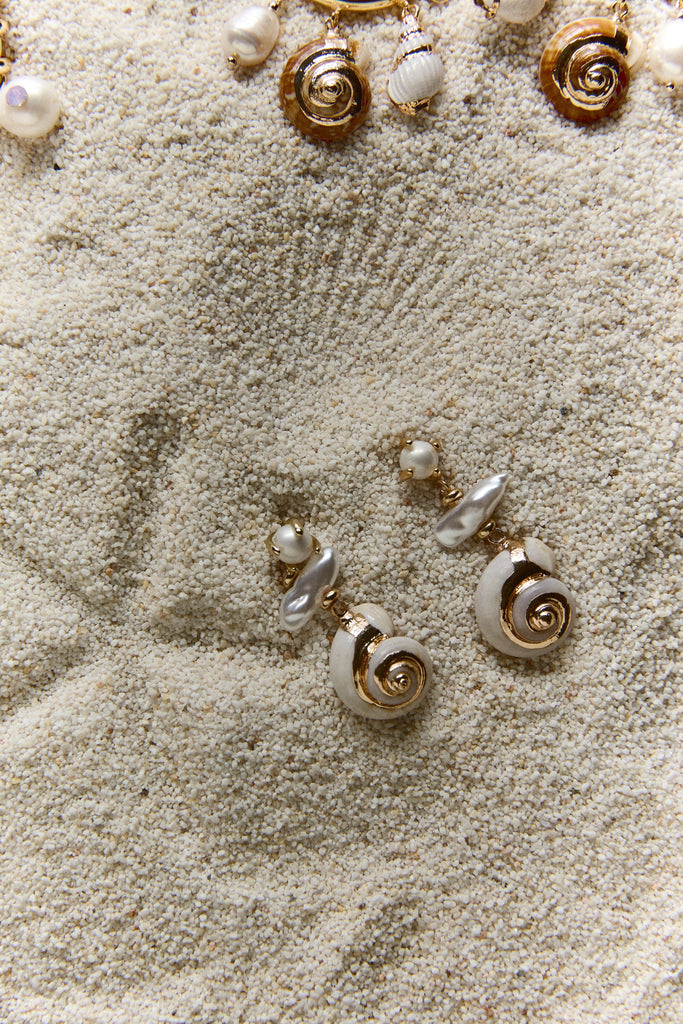 Gold Shell Pearl Drop Earrings - Nakamol
