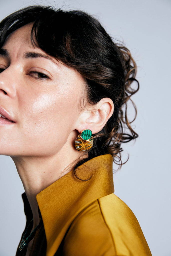 Malachite Hammered Gold Earrings - Nakamol