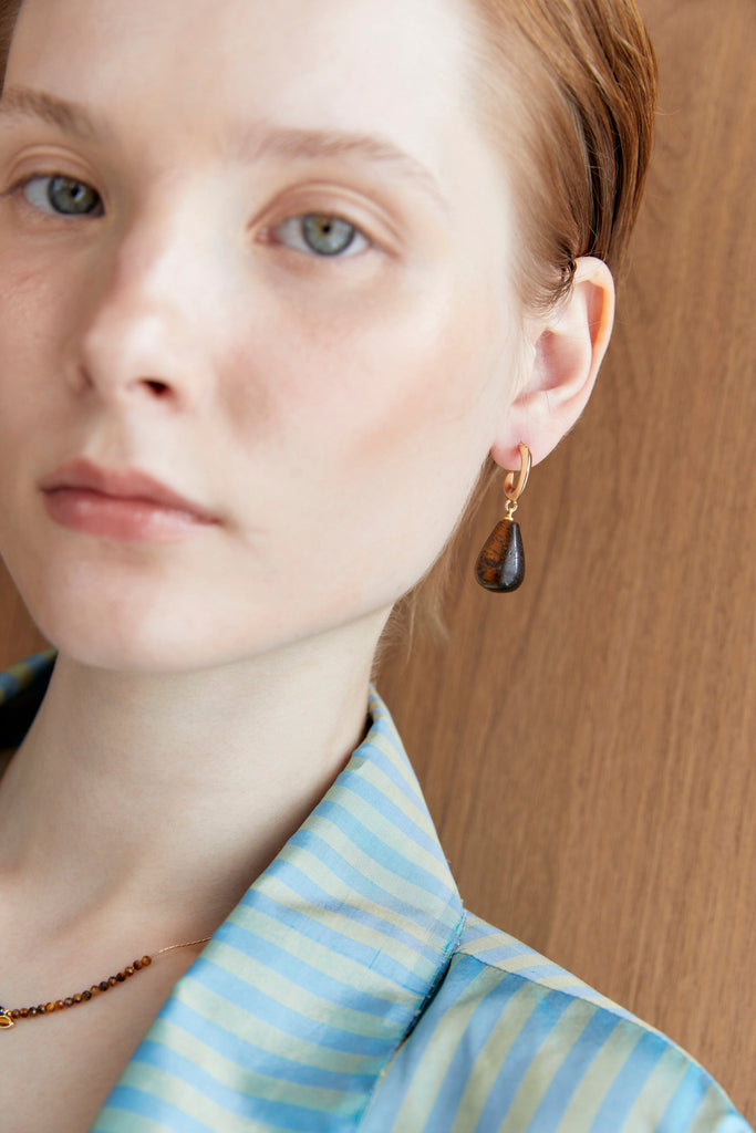 Tiger Eye C-Hook Earrings - Nakamol
