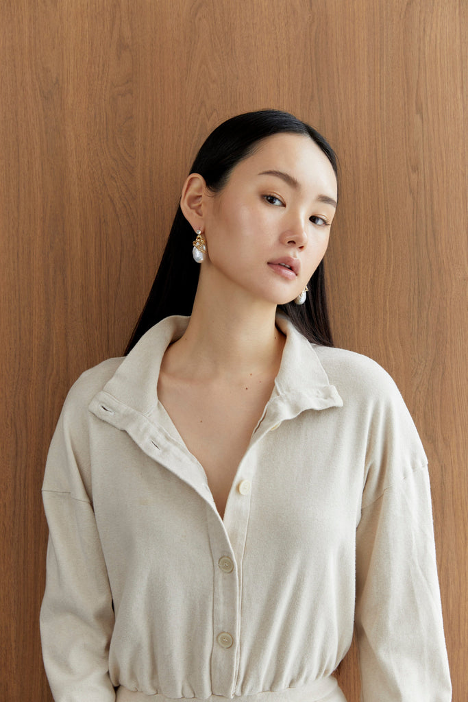 Geometric Pearl Stud Earrings - Nakamol