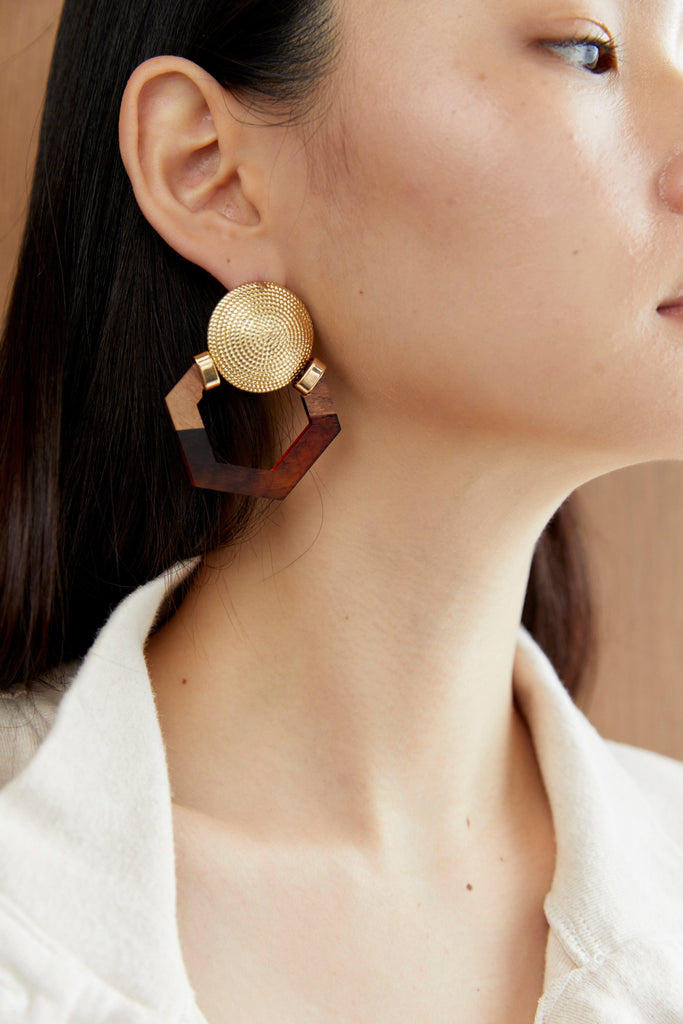 Brown Gold Pentagon Earrings - Nakamol