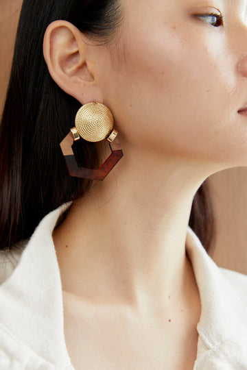 Brown Gold Pentagon Earrings - Nakamol
