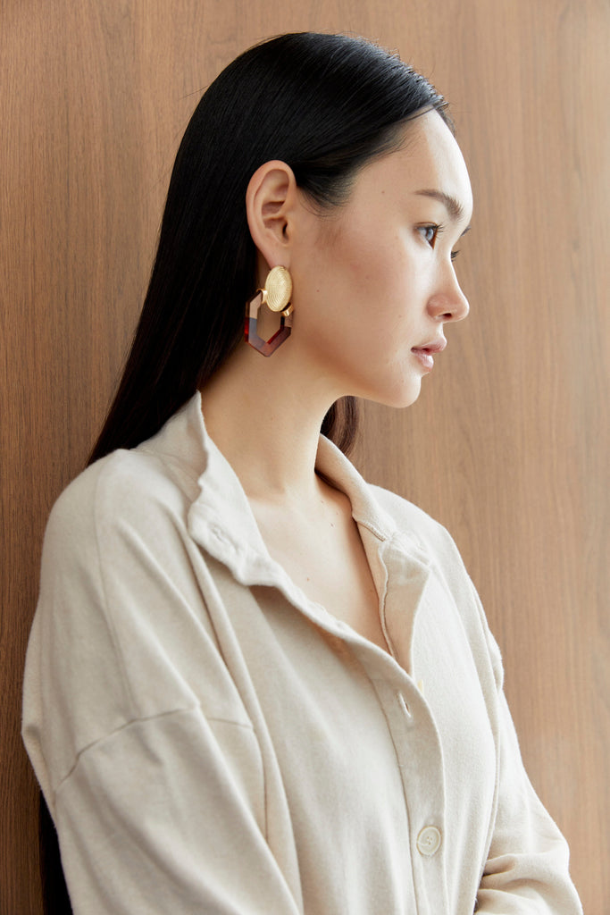 Brown Gold Pentagon Earrings - Nakamol