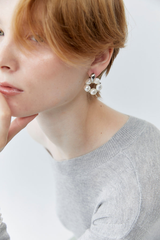 Rhodium Pearl Dangling Earrings - Nakamol