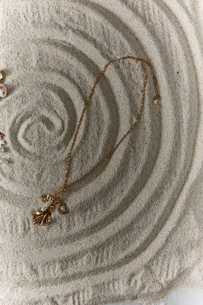 White Pearl Charm Gold Necklace - Nakamol