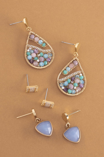 Blush and Teal Stone Mix Set Earrings - Nakamol