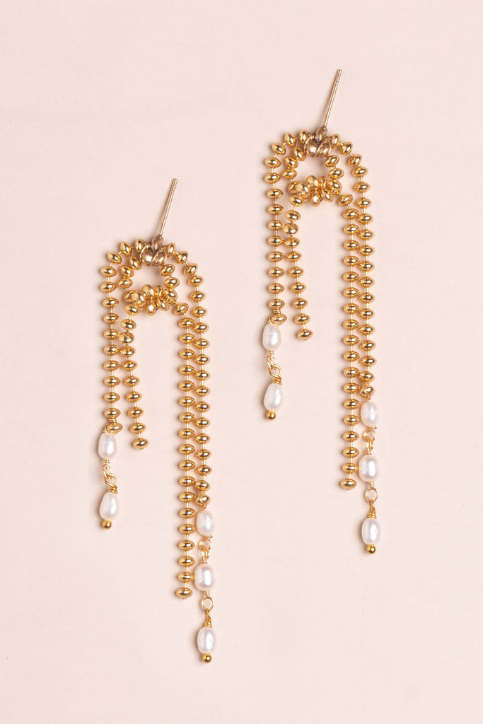 Gold Bead Chain Tassel Earrings - Nakamol