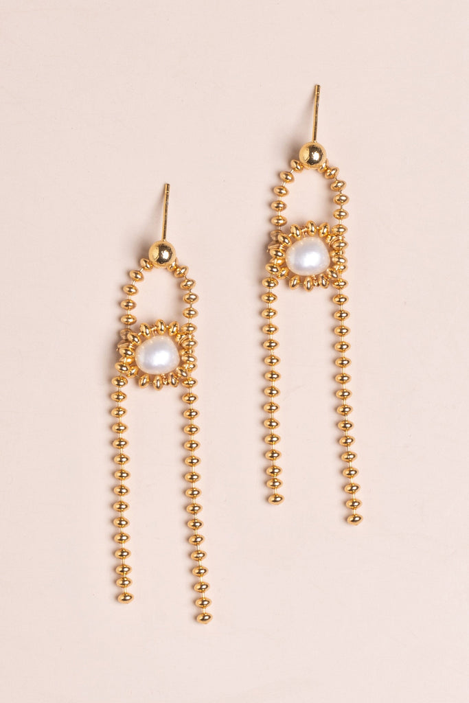Gold Bead Chain Oval Fringe Earrings - Nakamol