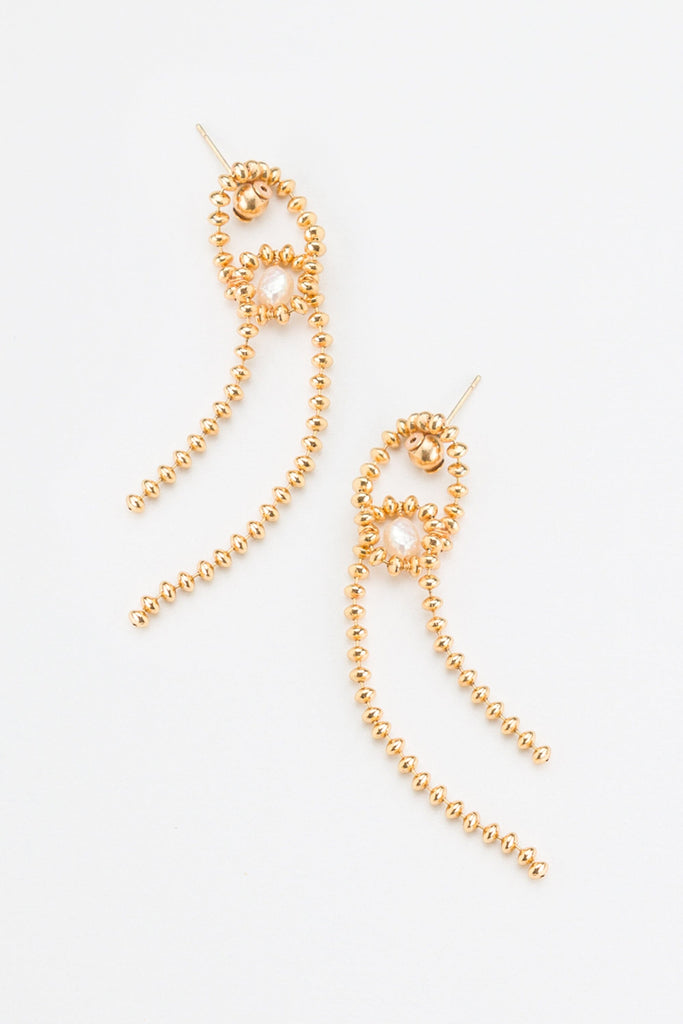 Gold Bead Chain Oval Fringe Earrings - Nakamol