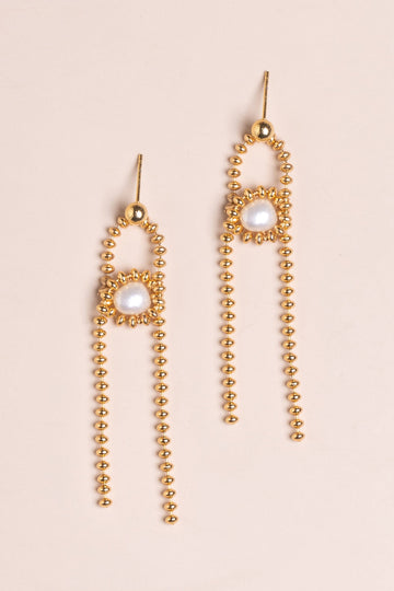 Gold Bead Chain Oval Fringe Earrings - Nakamol