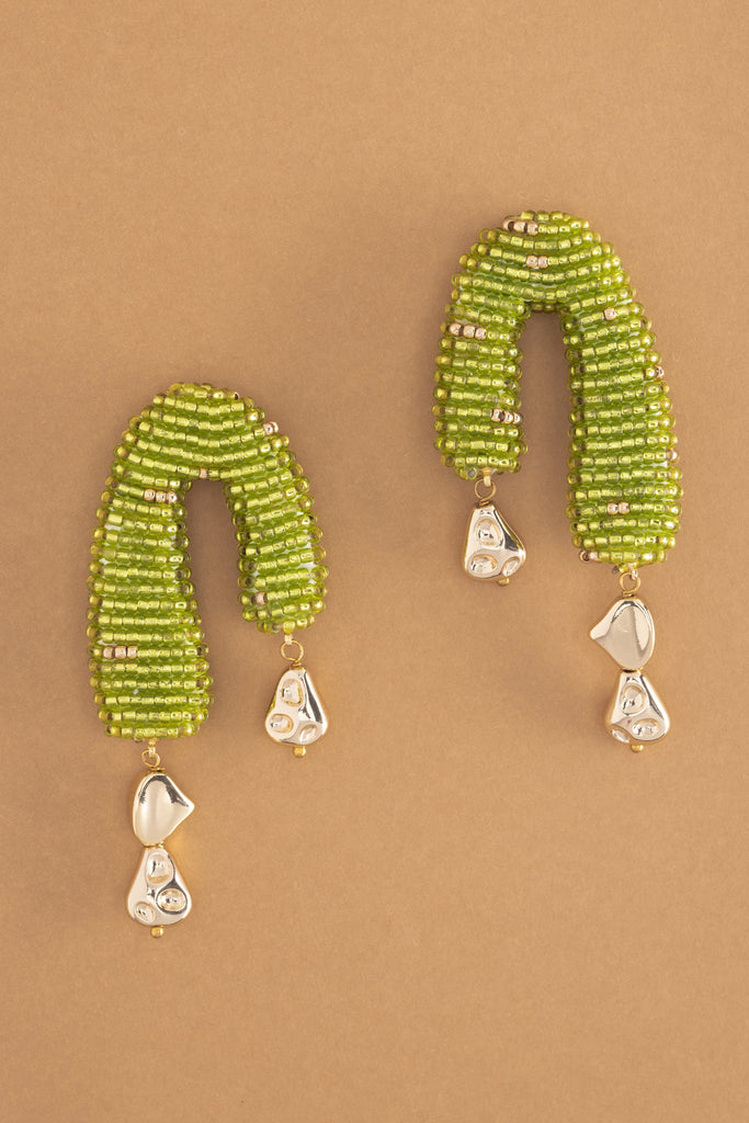 Lime Gold Beaded Earrings - Nakamol