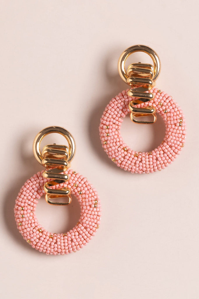 Pink Gold Beaded Hoop Drop Earrings - Nakamol