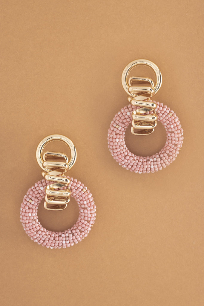 Pink Gold Beaded Hoop Drop Earrings - Nakamol