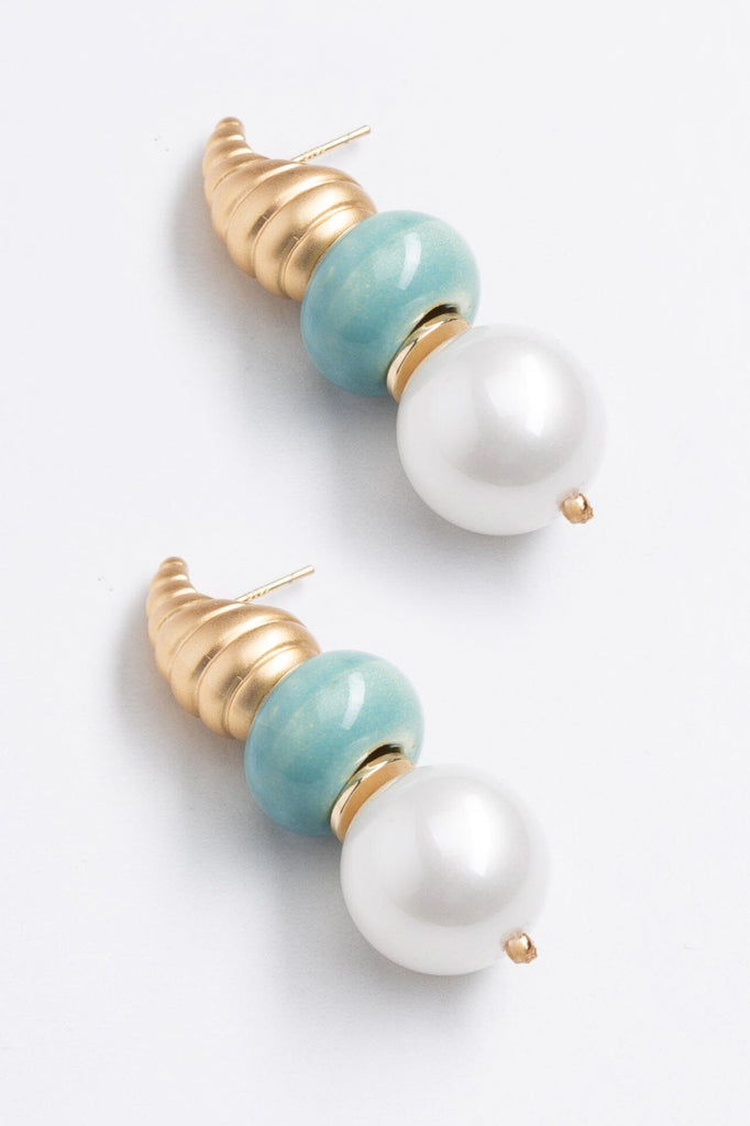 Gold Conus White Amazonite Earrings - Nakamol